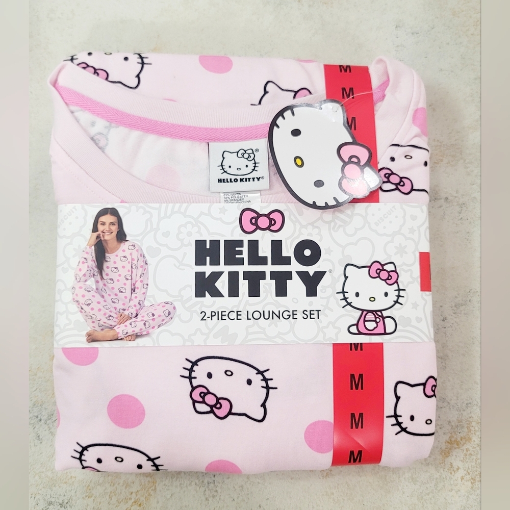 Hello Kitty Sanrio Womens 2pc Pink Knit Lounge PJ Set Long Sleeve Top Jogger - Picture 6 of 16